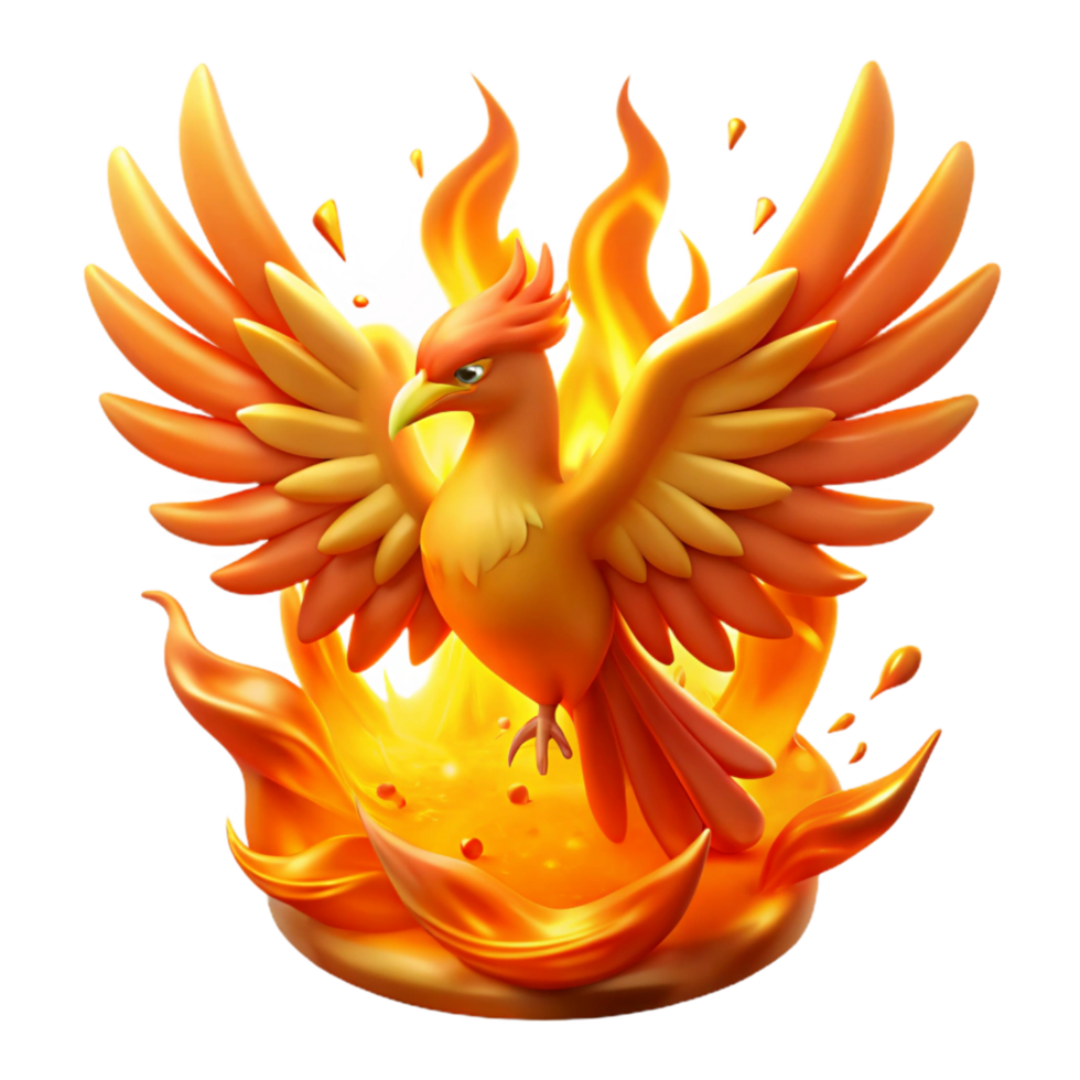 Fiery Phoenix Bird in Flames 3D Render of Mythical Creature png