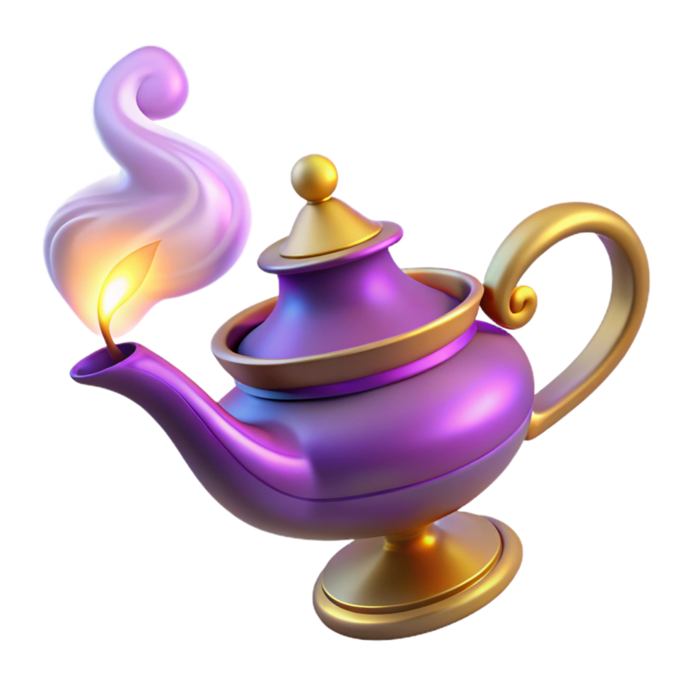 magique lampe 3d rendre de un enchanteur pétrole lampe avec une embrasé flamme png
