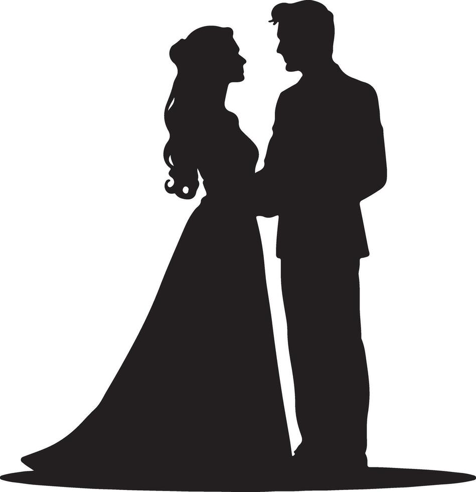 Silhouette of a bride and groom standing together vector
