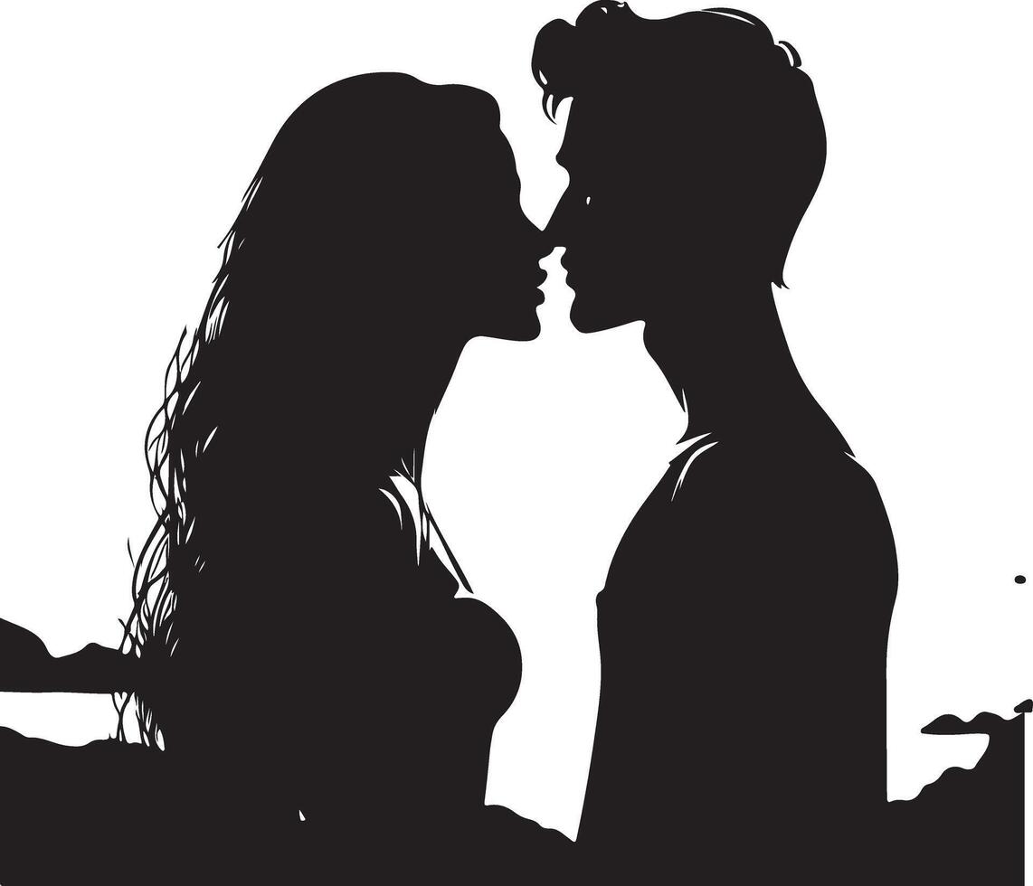 Silhouette of a couple kissing on the beach vector