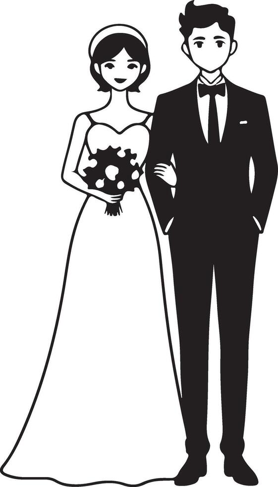 A cartoon illustration of a bride and groom vector