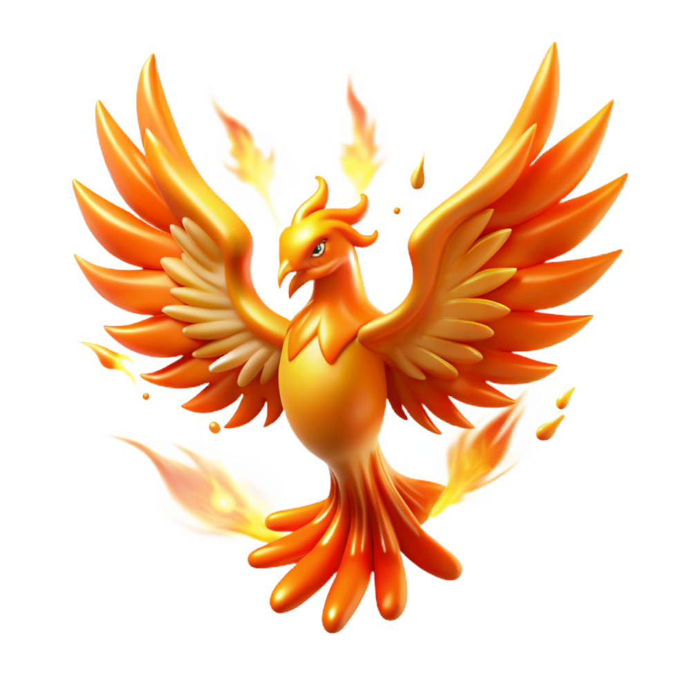 Fiery Phoenix Mythical Bird, Wings of Fire, Legendary Creature, Orange Feathers, Embodiment of Rebirth, Flight, Symbol of Immortality, Ancient Mythology, Fantasy Art, Digital Illustration png