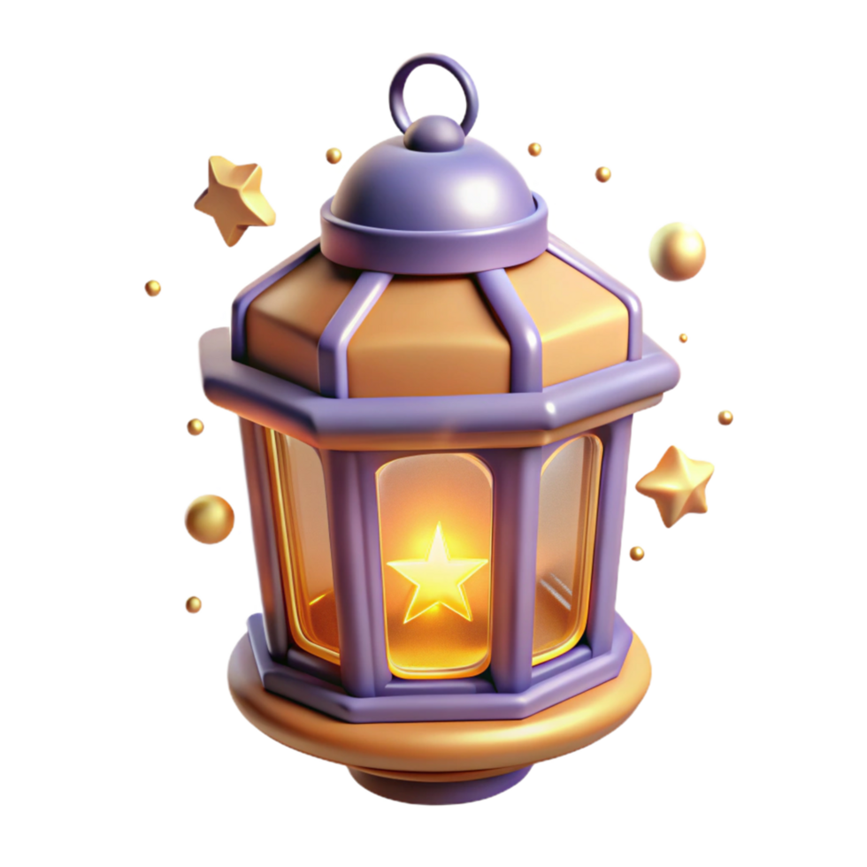 Illuminated Lantern with Stars and Orbs 3D Render png