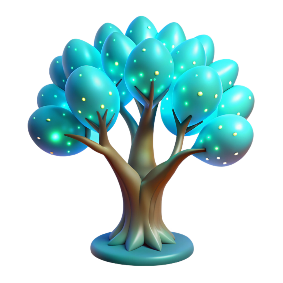 Glowing Teal Tree A 3D Render of a Fantasy Tree with Luminous Leaves png