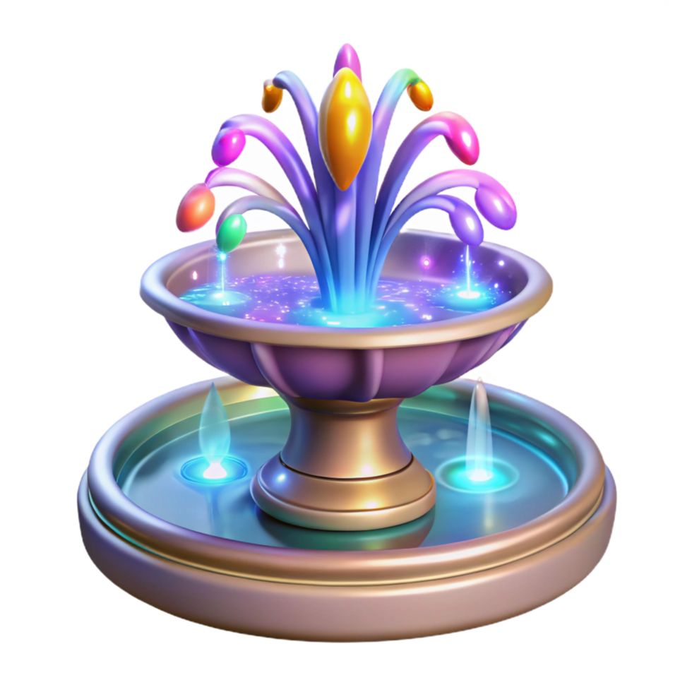 Enchanted Colorful Fountain Fantasy Water Feature with Glowing Lights png