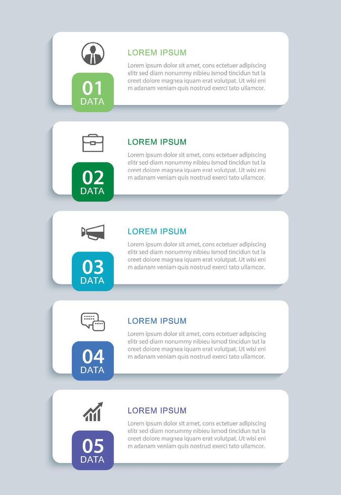 5 data infographics rectangle tab layout template. Illustration business abstract background. vector