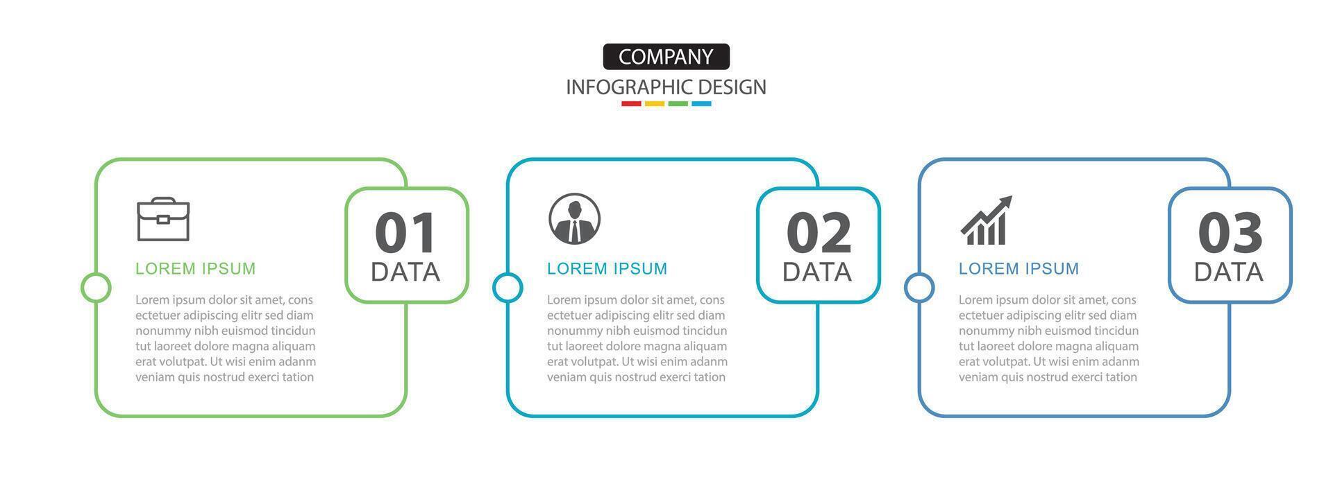 3 data infographic rectangle layout paper template. Illustration business abstract background. vector