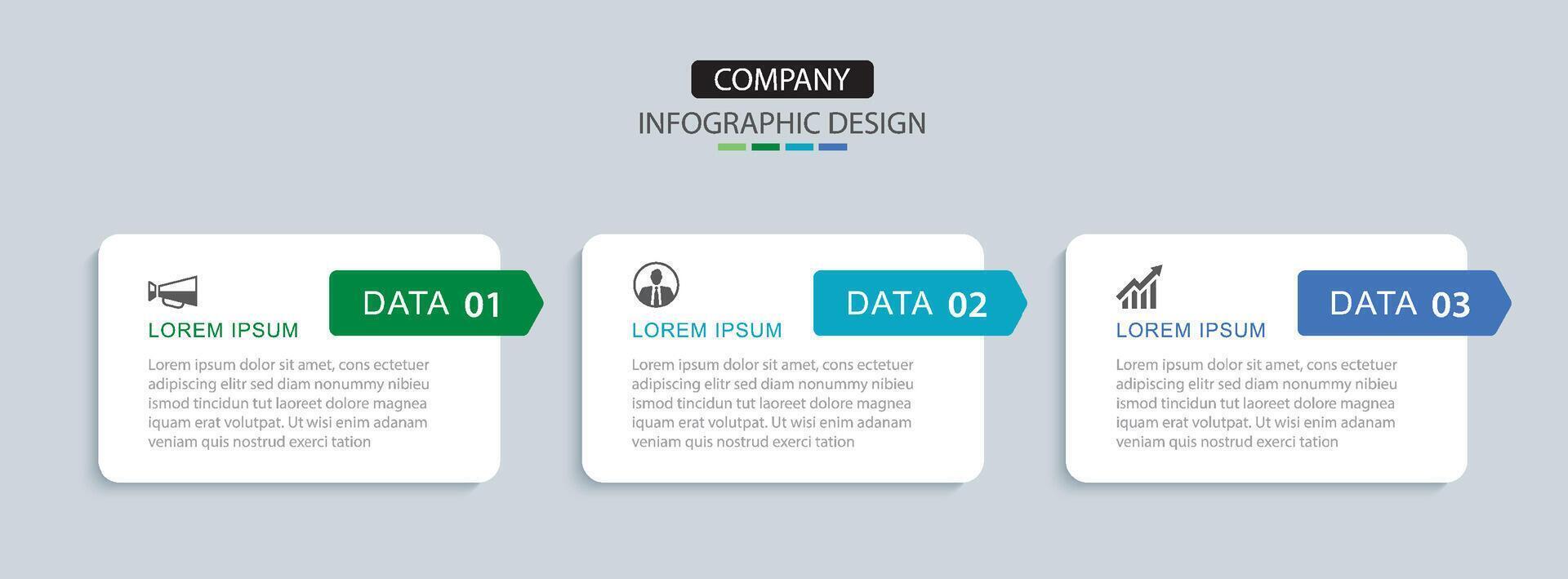 3 data infographics rectangle layout template. Illustration business abstract background. vector