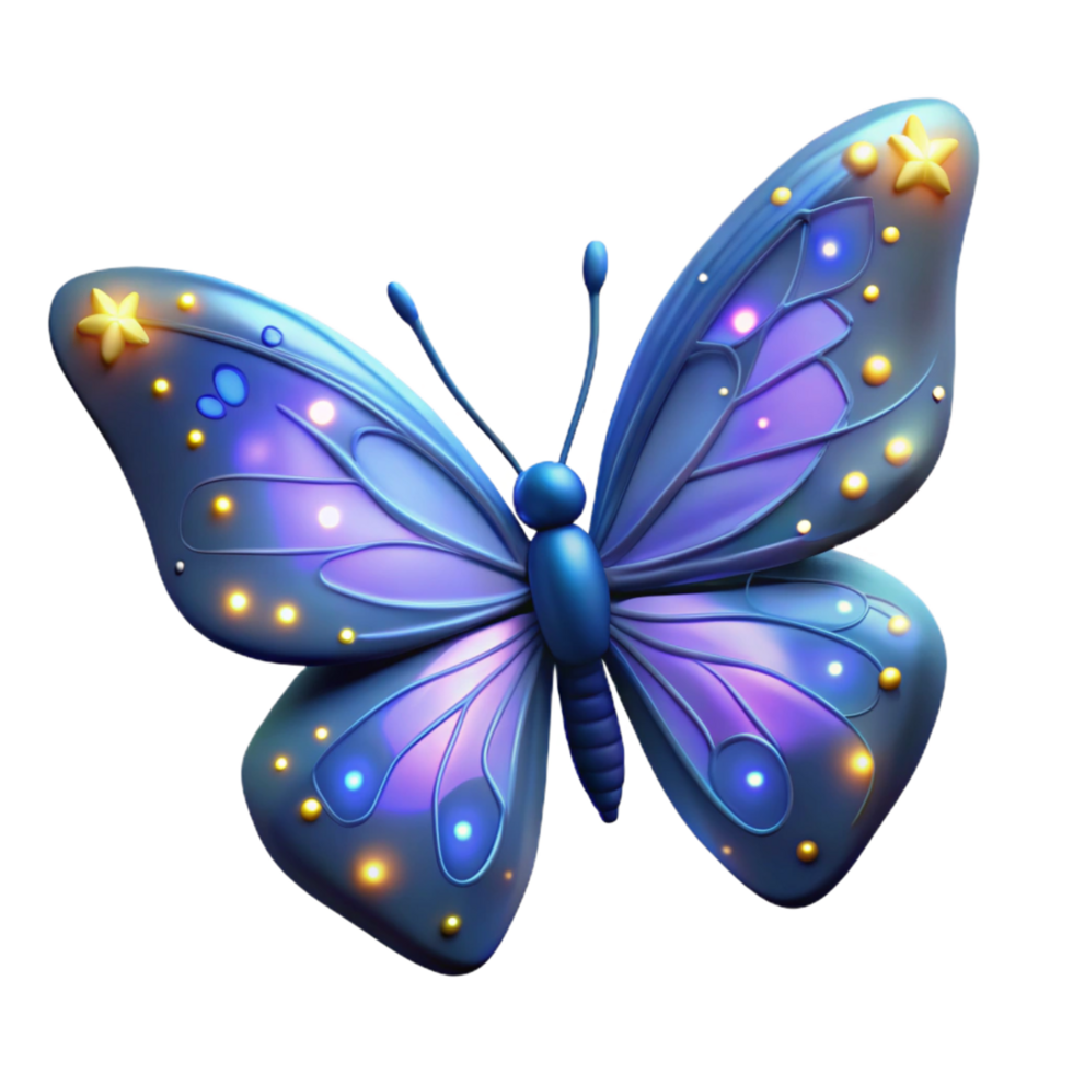 Luminous Butterfly 3D Render of Fantasy Insect with Glowing Wings png