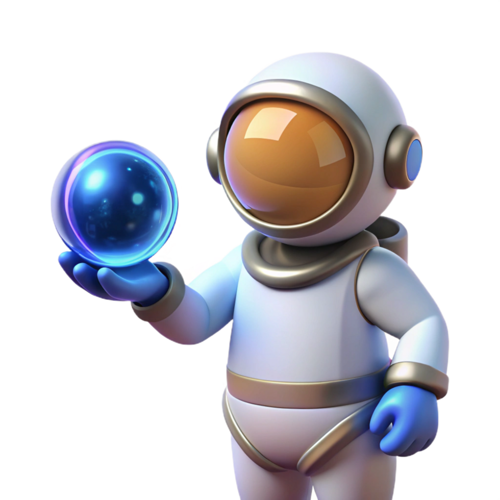 Astronaut Discovering a Luminous Celestial Orb A 3D Render png