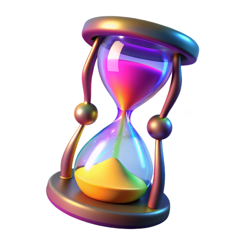 Vibrant Hourglass Time, Measurement, Sand, Glass, 3D Render, Colorful, Abstract, Surreal, Flowing Sand png