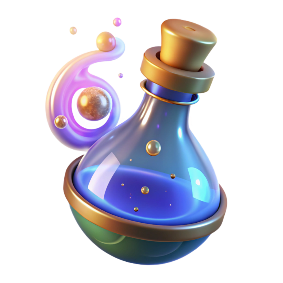 Enchanted Potion Bottle 3D Render of Magical Elixir png