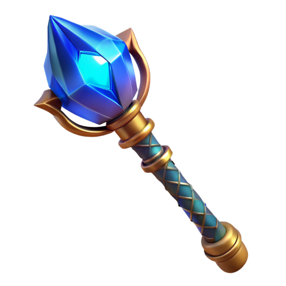 Enchanted Crystal Scepter Fantasy Game Item with Blue Gem png