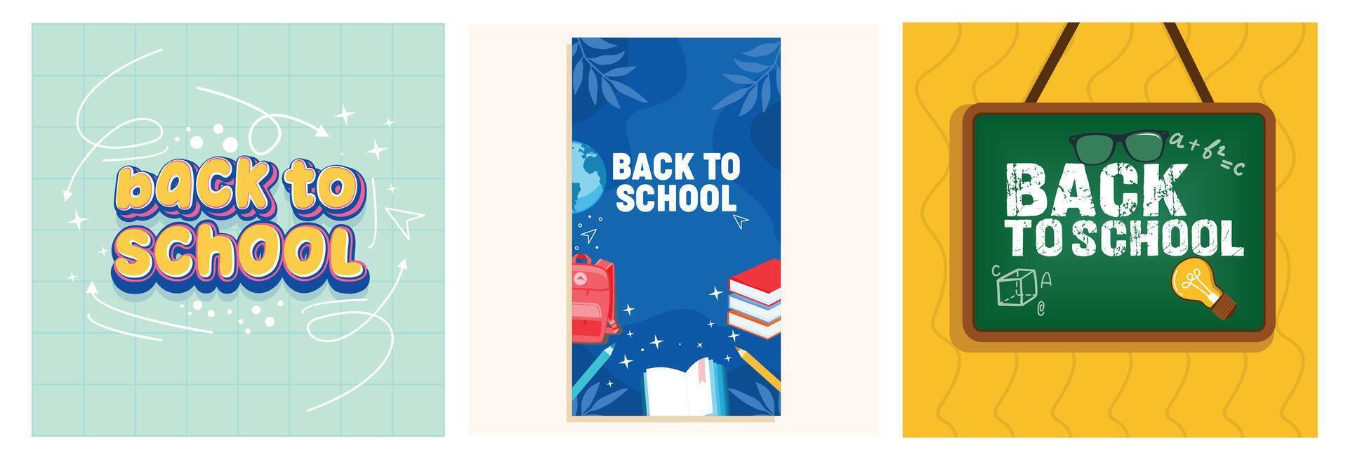 Decorative Back to School banners with fun educational themes. vector