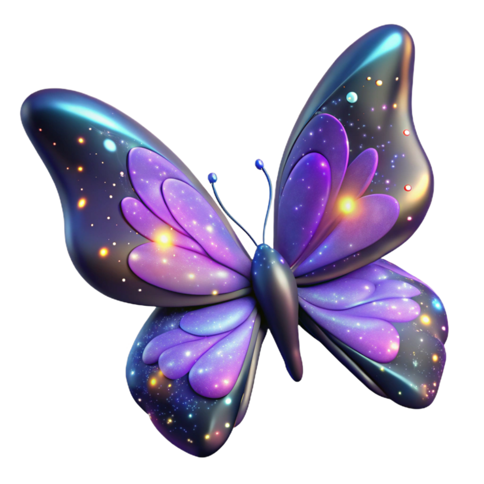 Cosmic Butterfly A 3D Render of a Glowing, Purple Insect with Nebula Wings png
