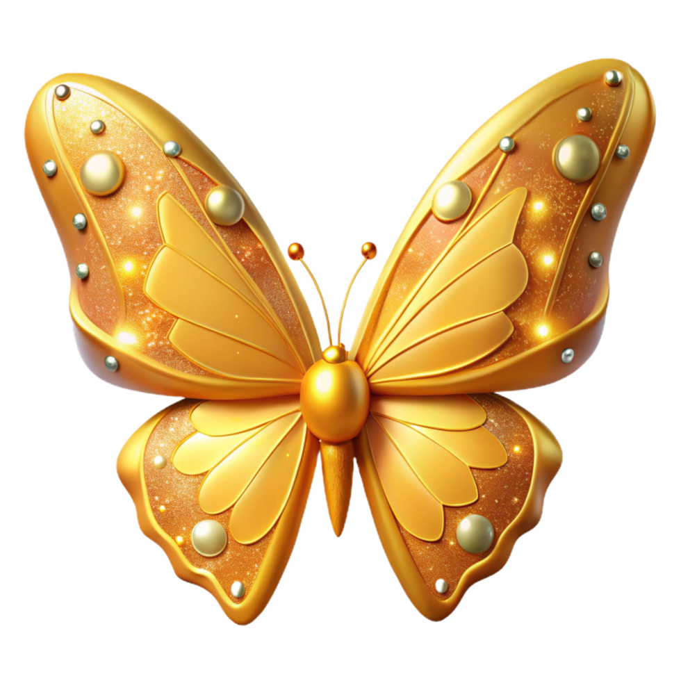 Golden Glitter Butterfly 3D Render of Luxurious Insect png