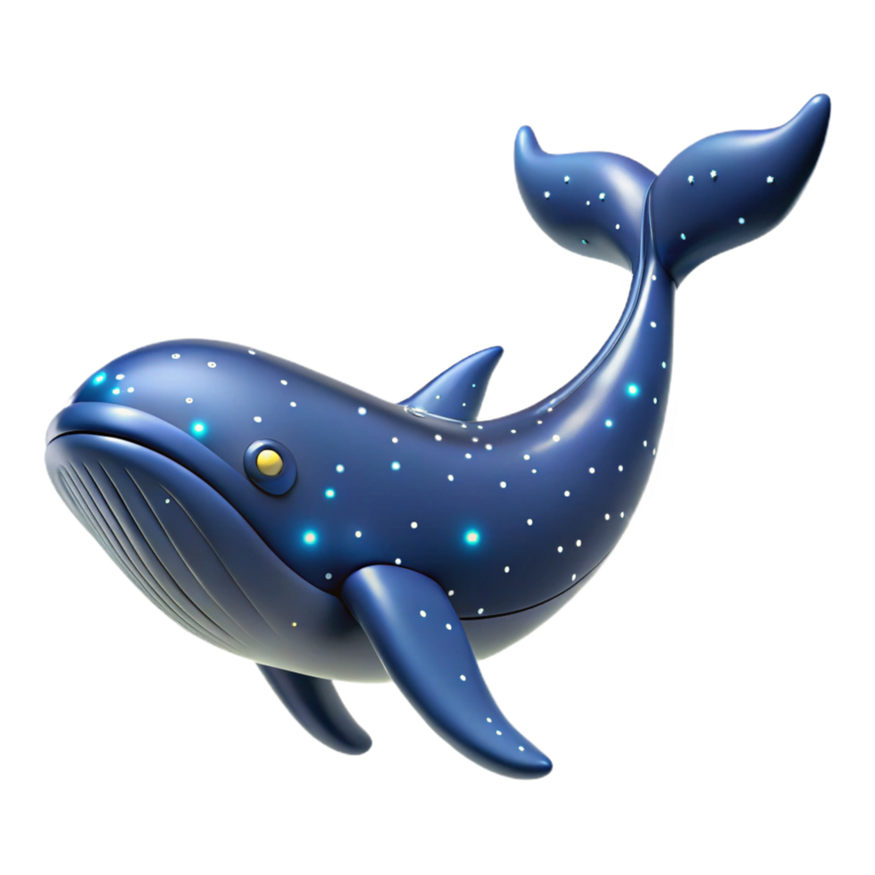 Glowing Whale 3D Render Ocean Animal, Digital Art, Blue Whale, Underwater Scene, Marine Life, Stars, Night, Luminous Dots, Whimsical Creature png