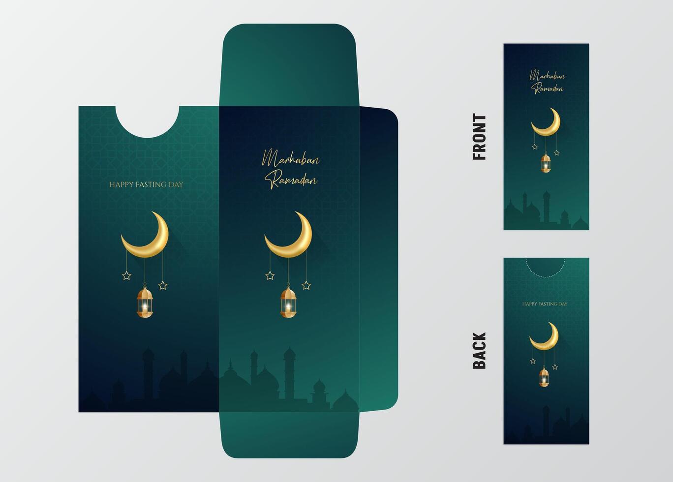 Ramadan and Eid Mubarak greetings envelope template design. Ramadan, Eid Mubarak, Eid Adha holidays event vector