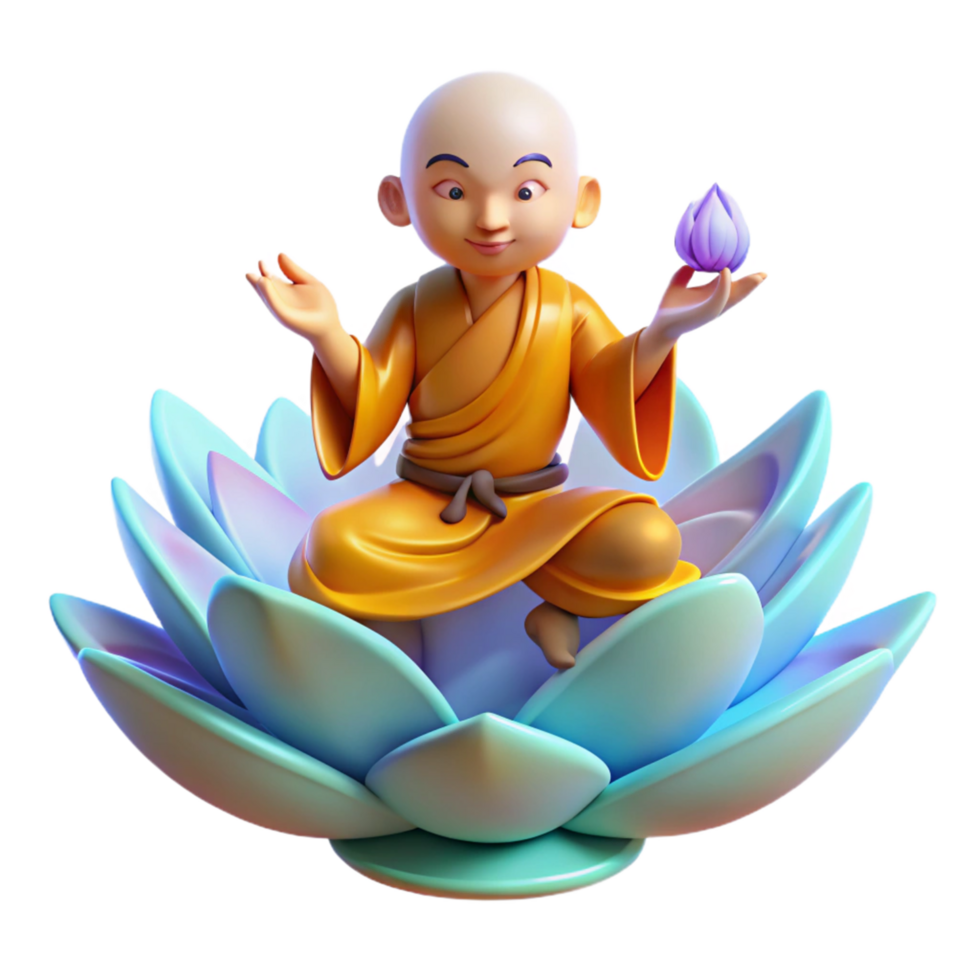 3D Render of a Monk on a Lotus Flower Holding a Lotus Bud png