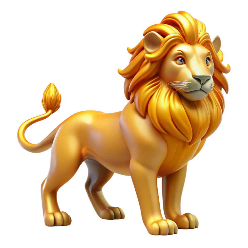 Golden Lion Majestic 3D Render of a Regal Animal png