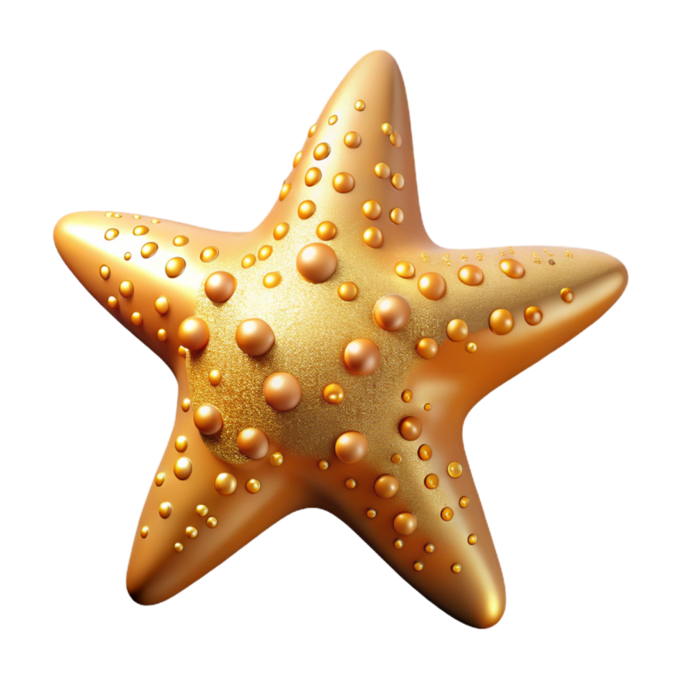 Golden Starfish with Pearl Accents 3D Render png