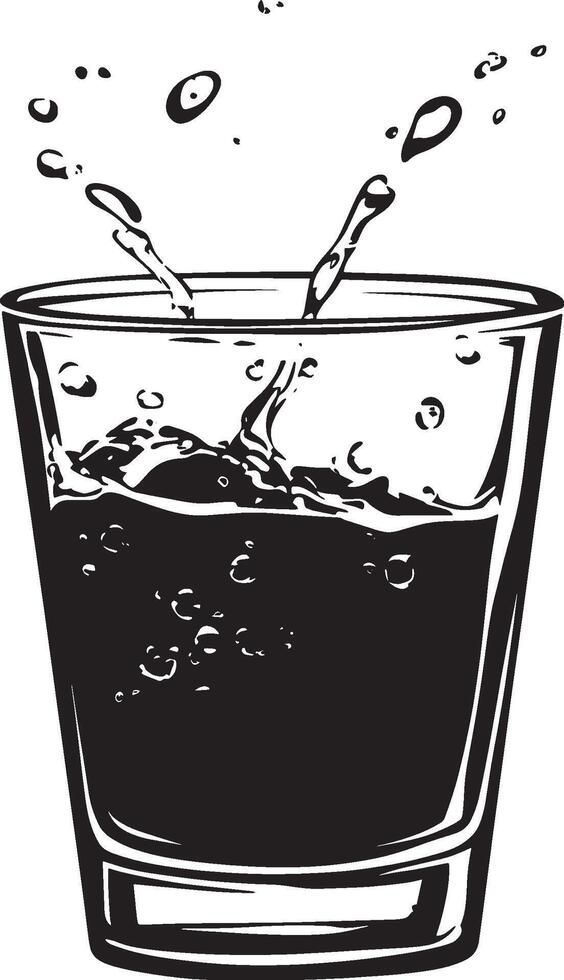 Minimalist black silhouette of a glass of water, design. vector