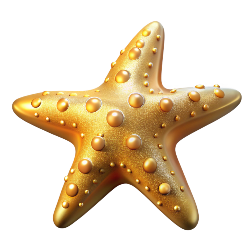 Golden Starfish 3D Render of Ornate Sea Star png