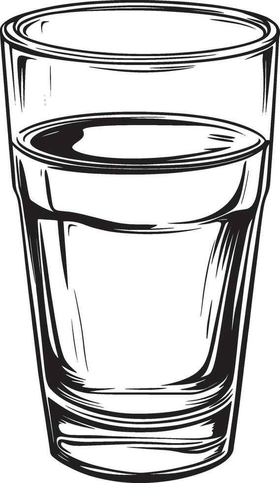 Black illustration of a glass of water in outline style. vector