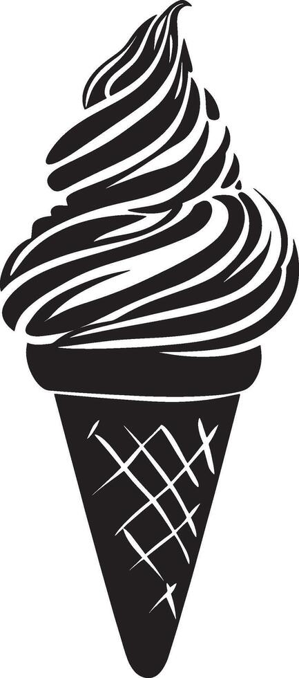 Black illustration of an ice cream cone in simple silhouette style. vector