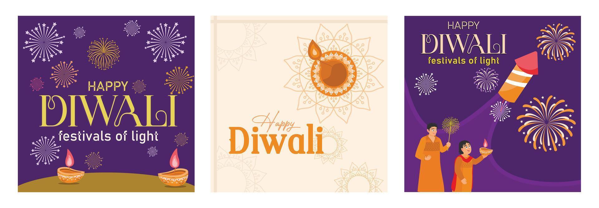 Diwali festival celebration featuring fireworks, lamps, and festive decorations. vector