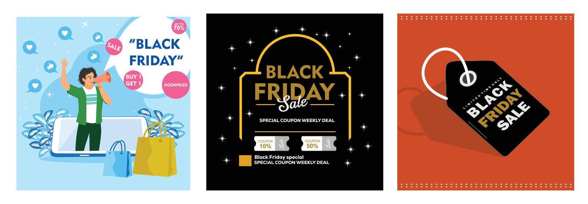Creative Black Friday sale concepts in illustrations and design. vector