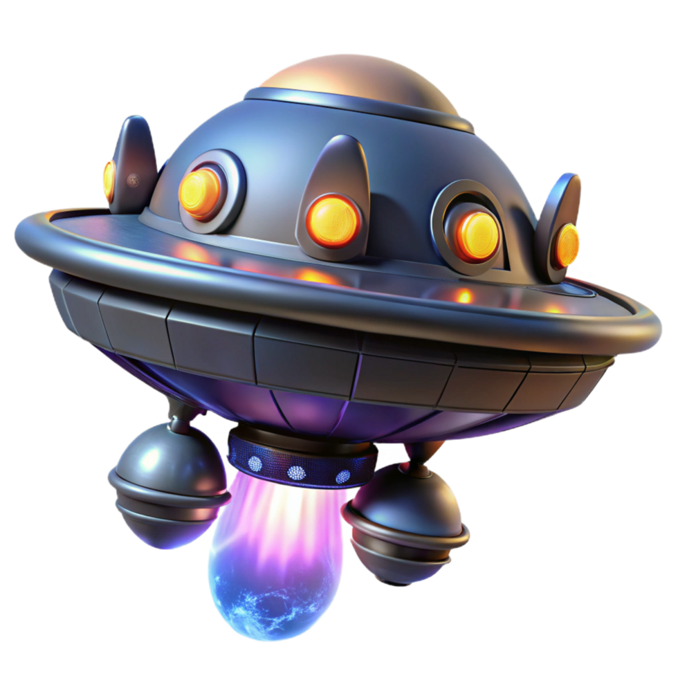 Retro Flying Saucer Spacecraft with Lights and Energy Propulsion png