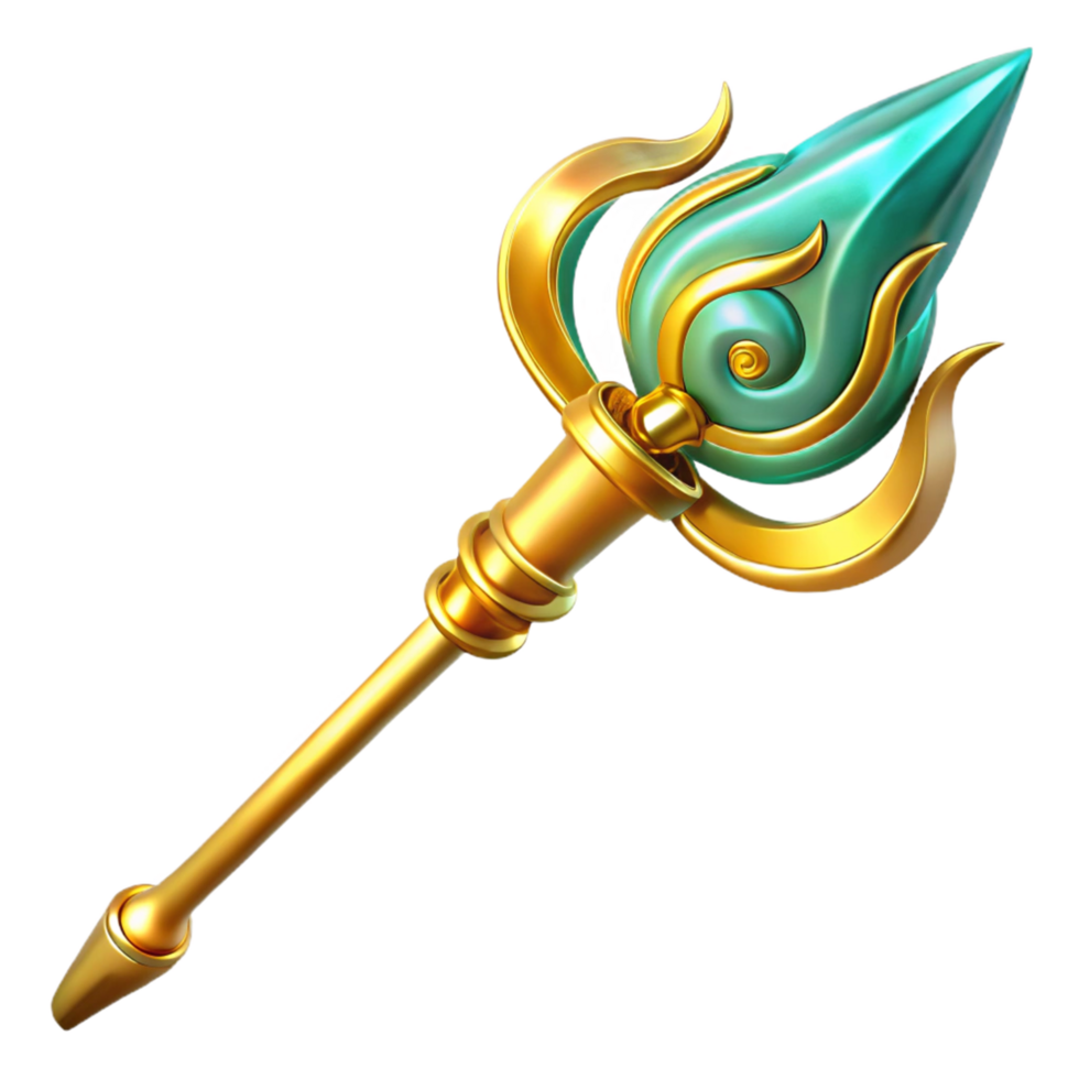 Enchanted Golden Scepter with Teal Gemstone Top png