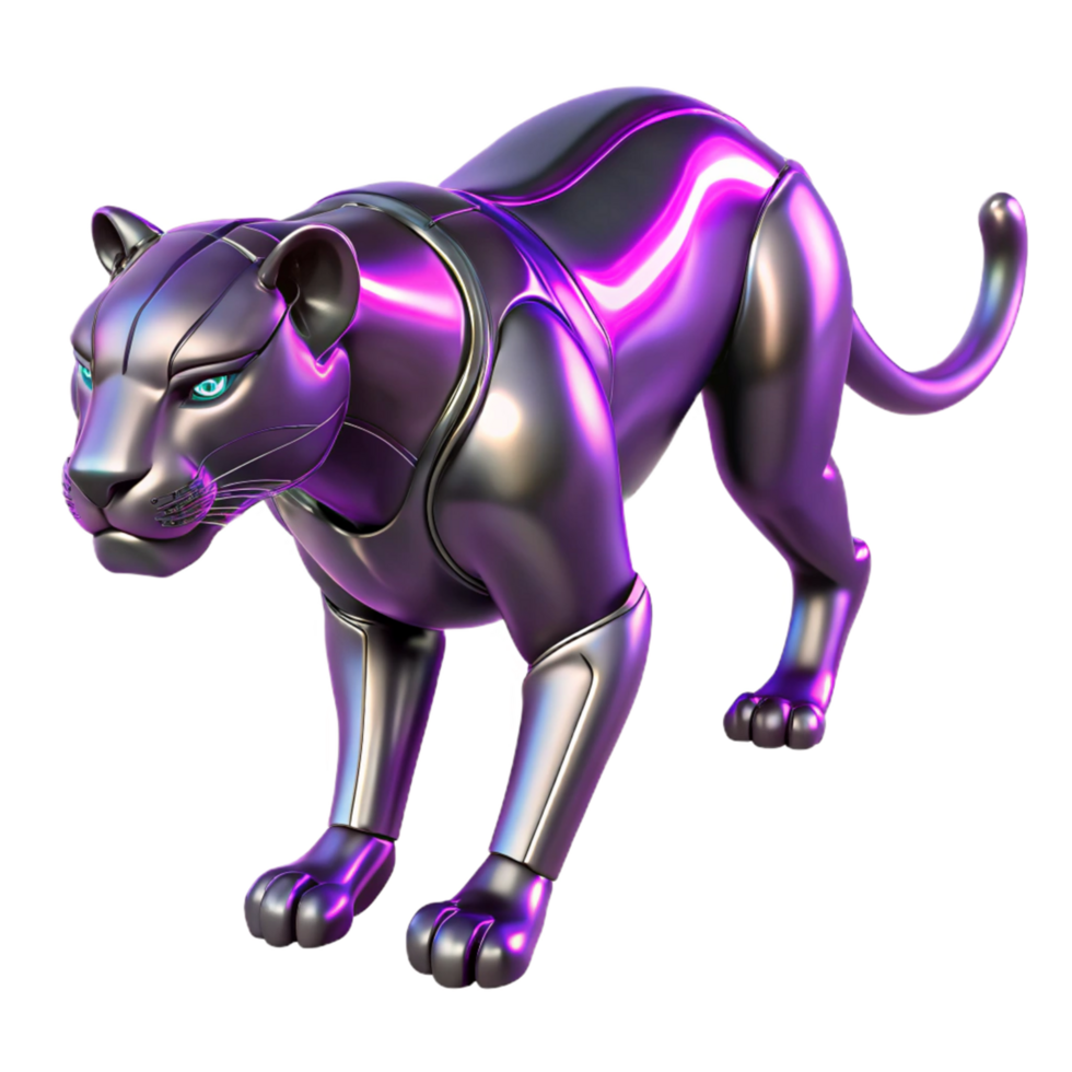 Metallic Big Cat Robot 3D Render of a Futuristic Robotic Animal png