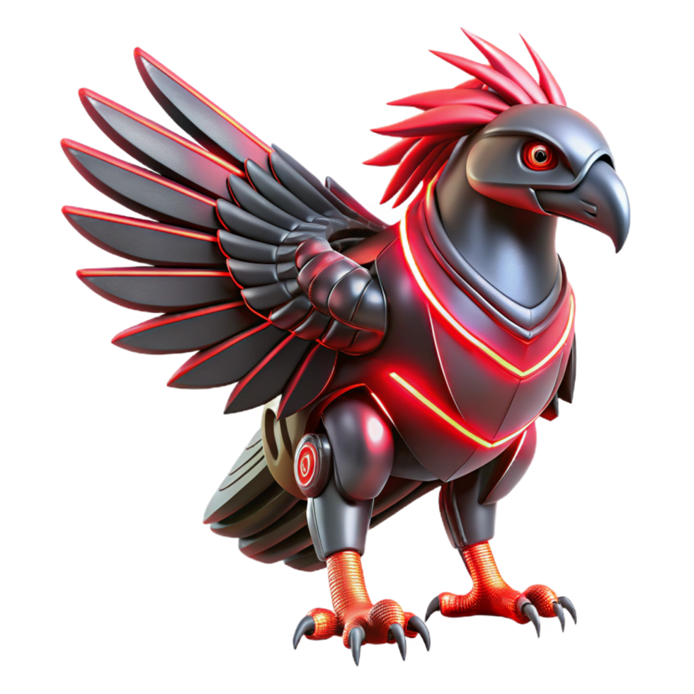 Robotic Avian with Red Accents and Advanced Wings png