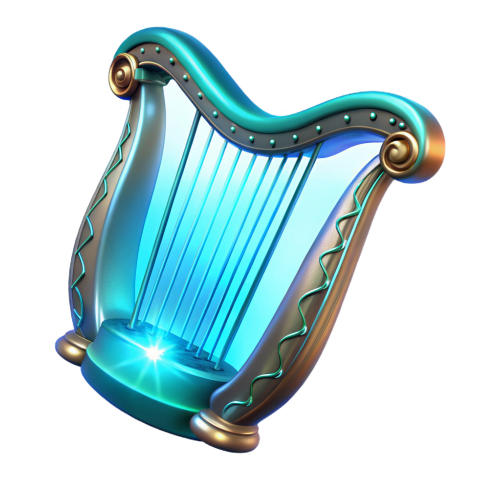 Luminous Harp A 3D Render of a Glowing Musical Instrument png