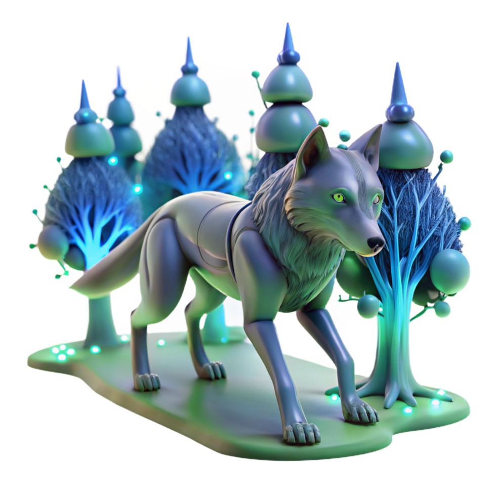 Enchanted Forest Wolf 3D Render of a Wolf in a Glowing Fantasy Setting png
