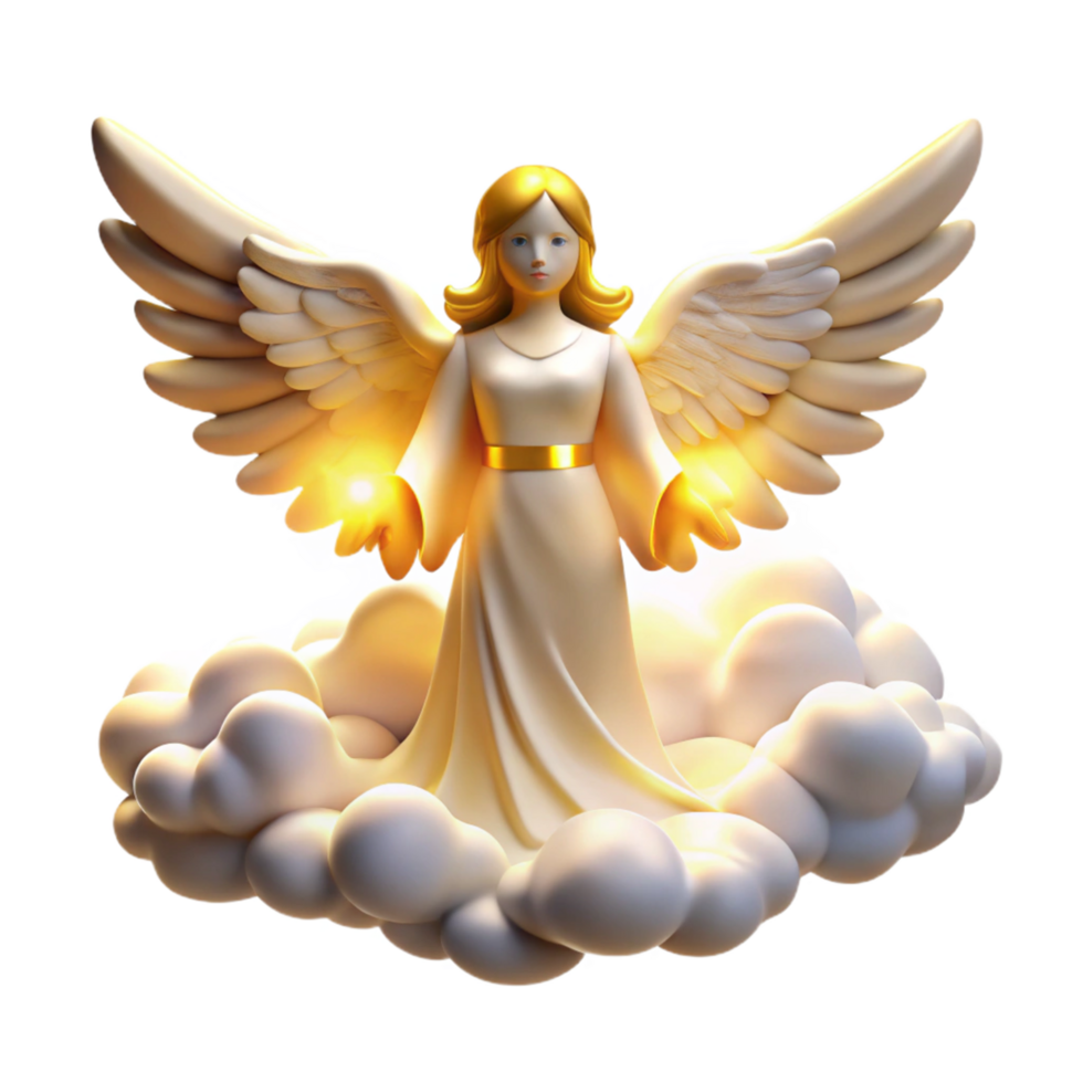Angel on Clouds 3D Render of a Celestial Being png