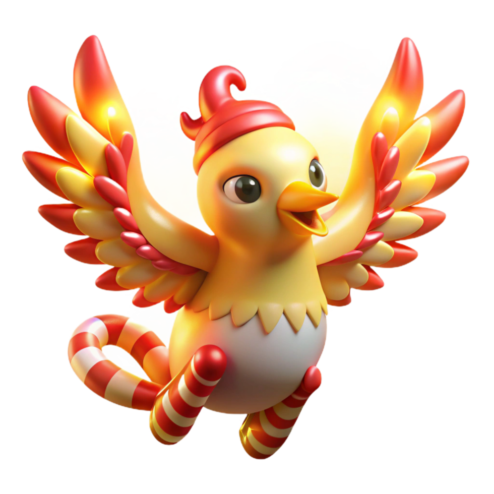 Joyful 3D Render of a Cartoon Bird with Candy Cane Legs and Red Wings ...