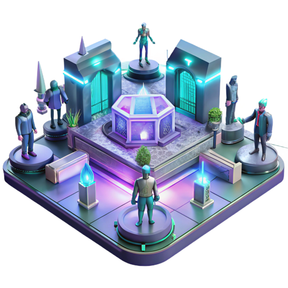 Mysterious Portal 3D Puzzle Game with Neon Architecture png