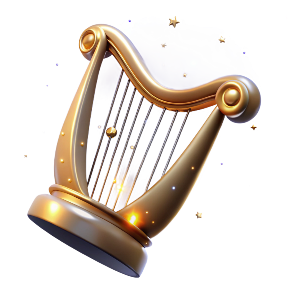 Golden Harp with Celestial Dust A 3D Render png