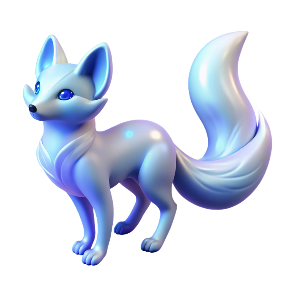Arctic Fox 3D Render A Luminescent, Stylized Digital Creature png