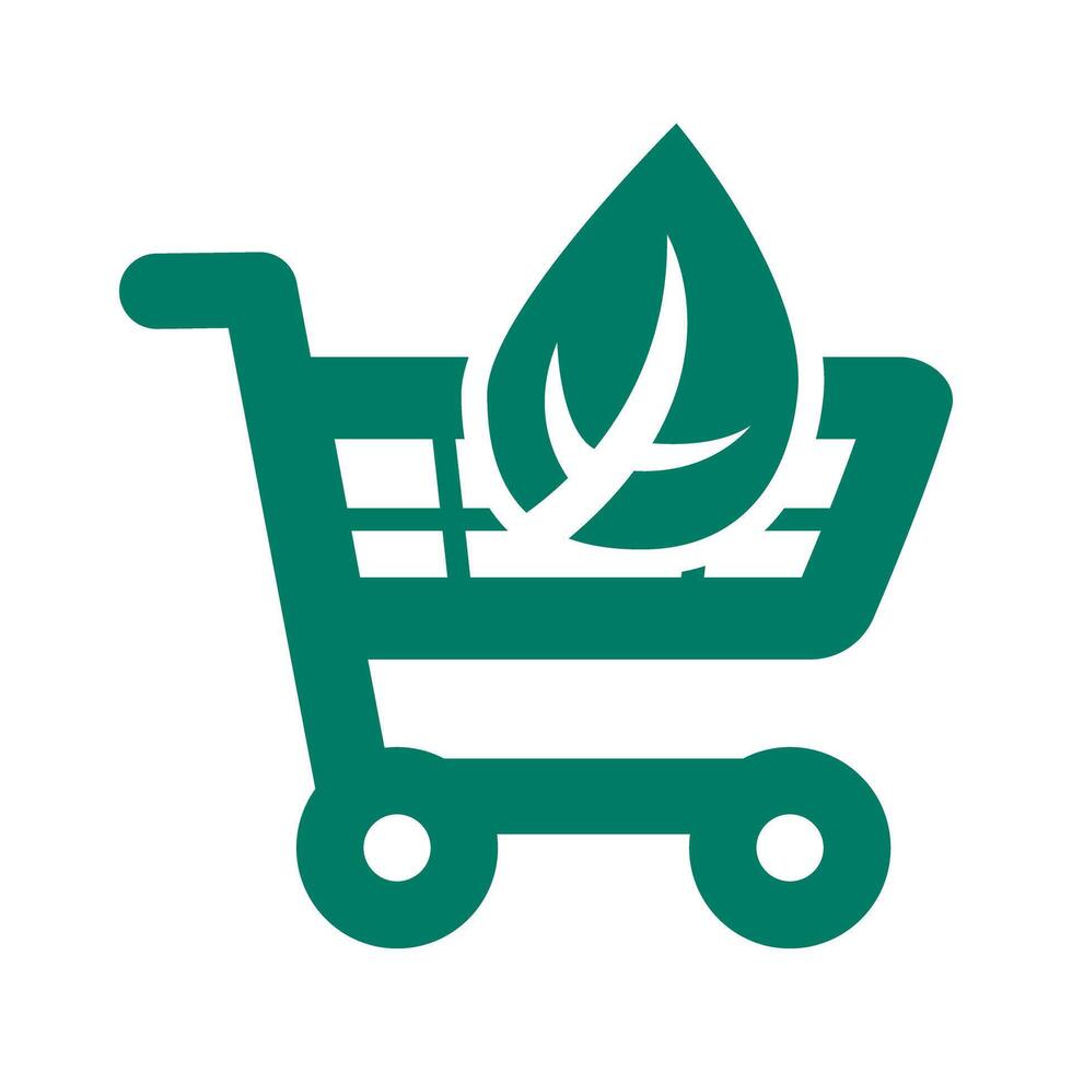 Green Shopping Cart Icon with Leaf - Sustainable and Eco-Friendly Commerce Symbol vector