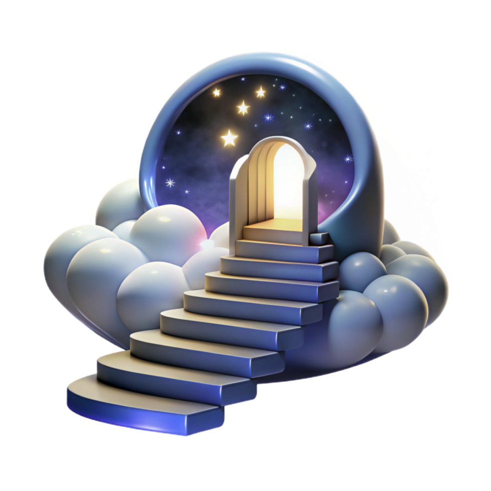 Stairway to Heaven A 3D Render of Clouds, Stars, and a Celestial Gateway png