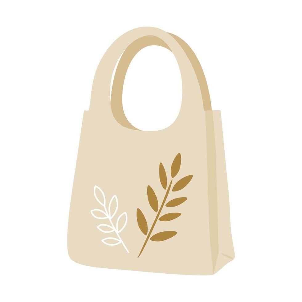 Beige Tote Bag with Minimalist Leaf Design - Eco-Friendly and Reusable Shopping Bag vector