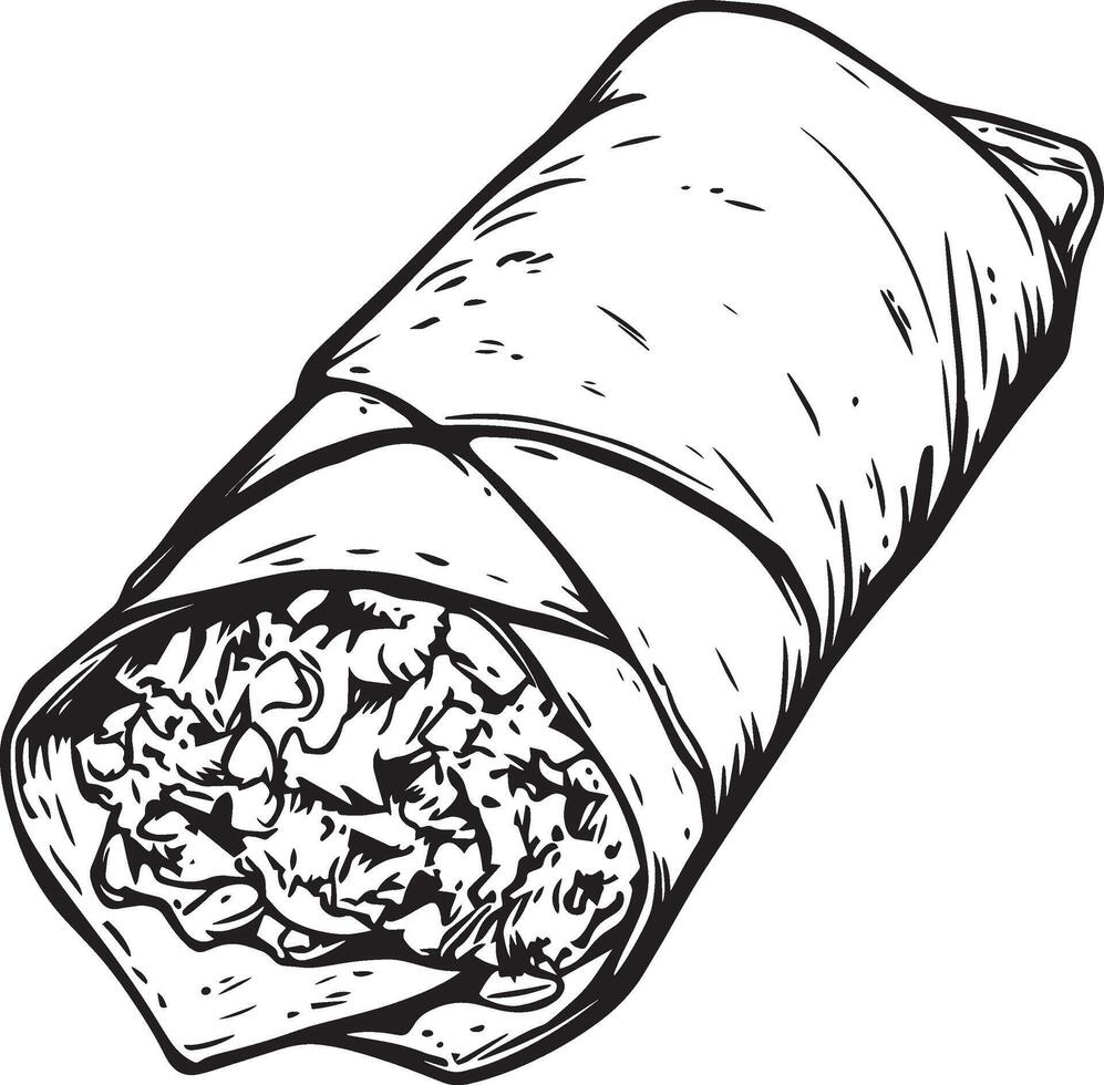 Burrito outline black illustration vector