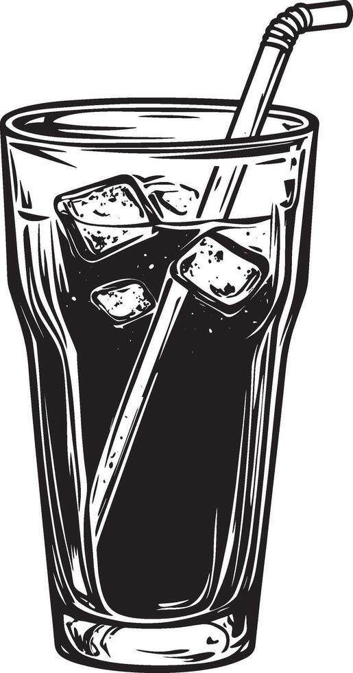 Black illustration of a soft drink in outline style. vector