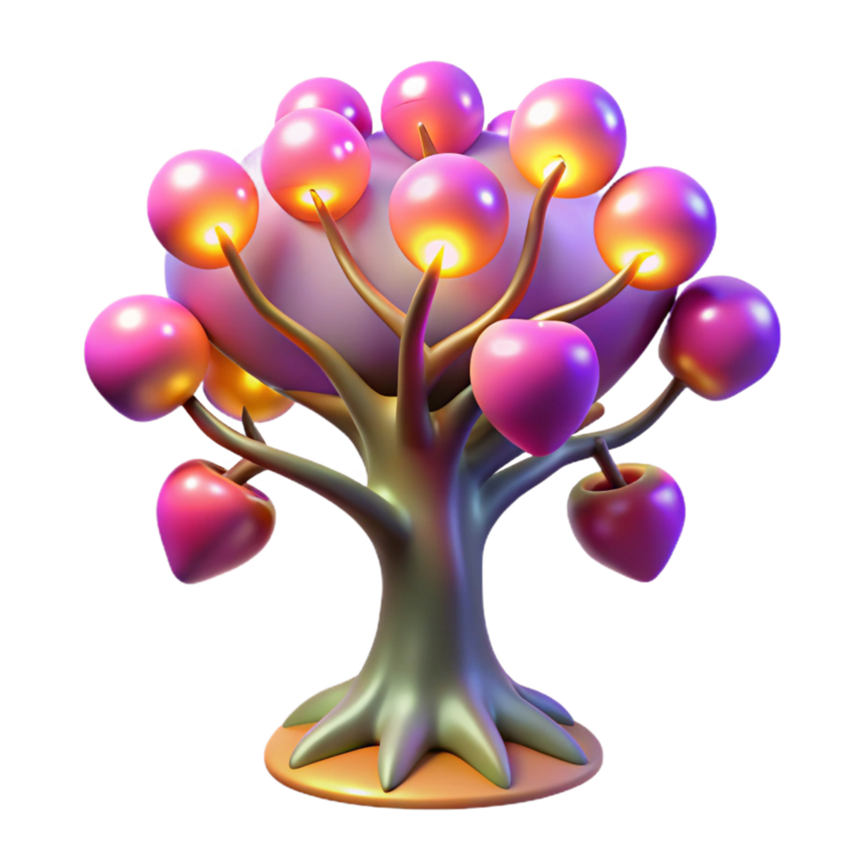 Glowing Fruit Tree 3D Render of Fantasy Plant with Illuminated Berries png
