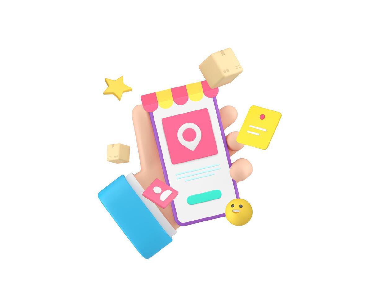 Online shopping marketplace order delivery smartphone 3d icon vector
