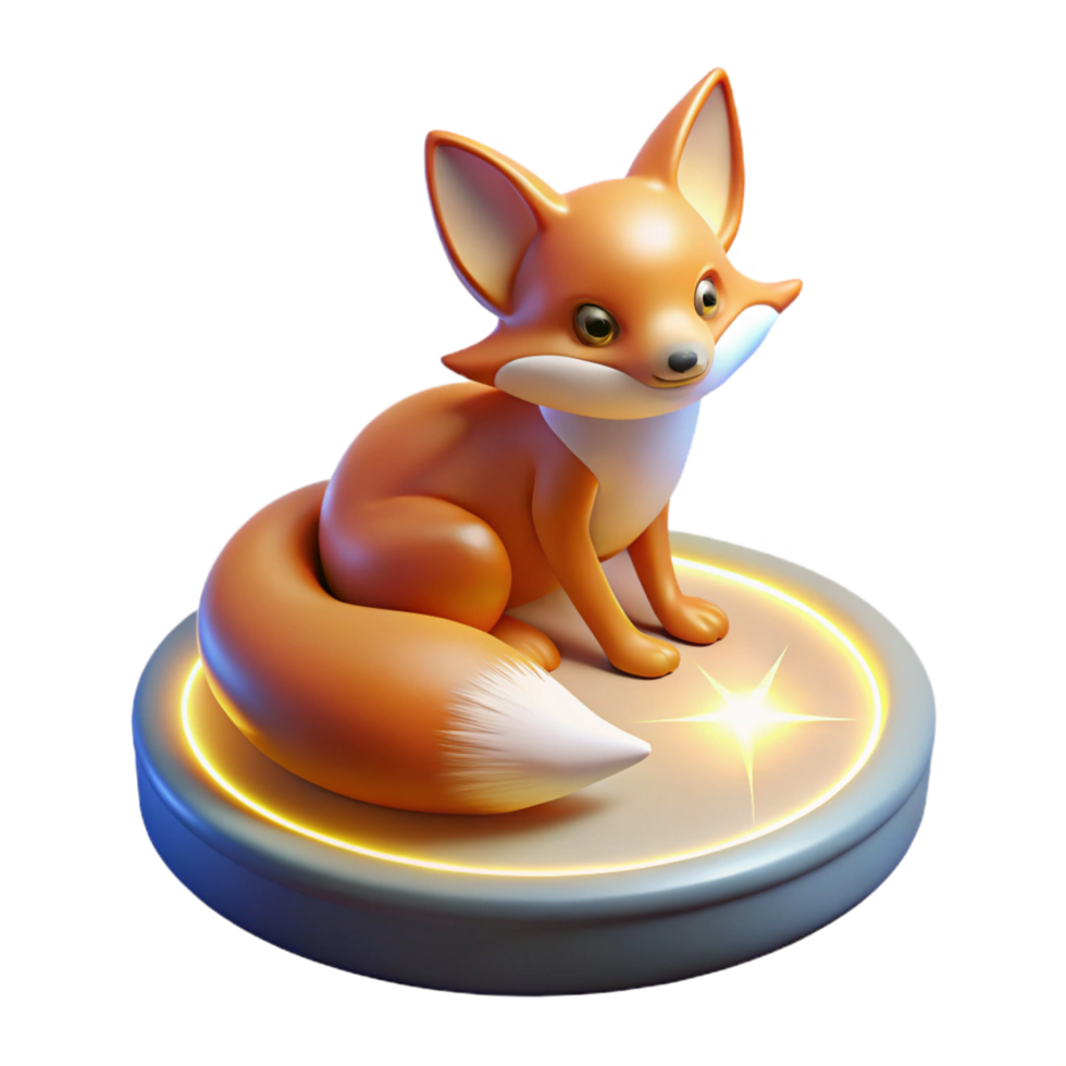 3D Render of an Adorable Fox on Illuminated Platform png